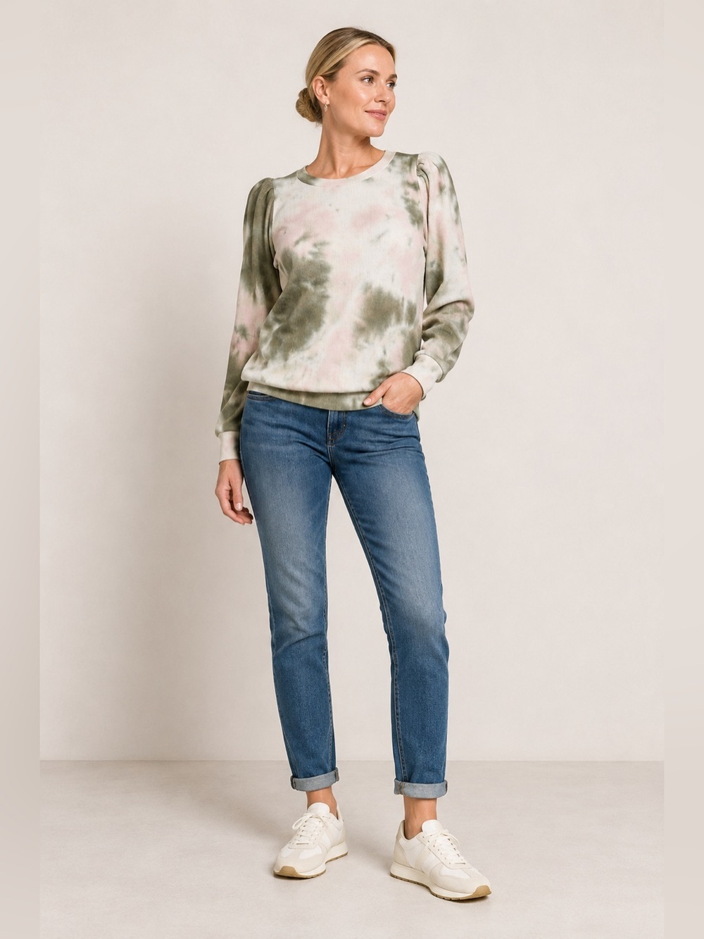 Status by Chenault Tie Dye Ribbed Sweatshirt Cozy Lounge Top NWOT
